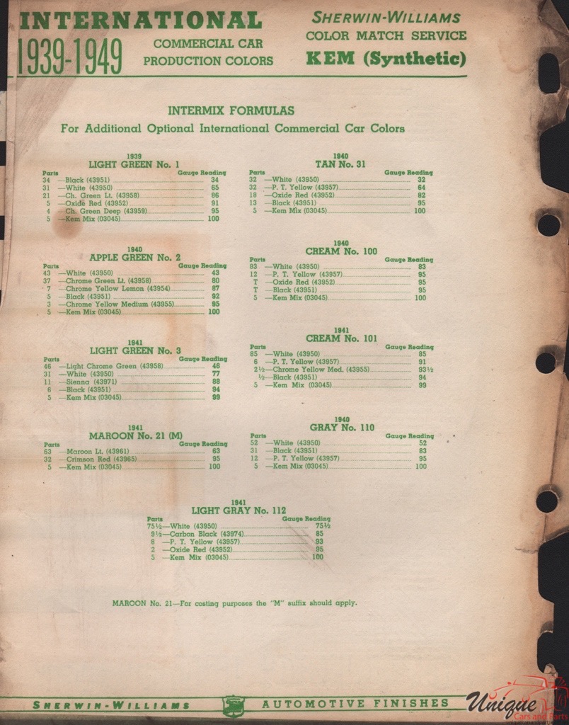 1939 International Paint Charts Williams 4